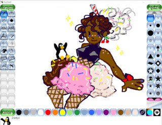 "She's Vibing with the Tux Paint Creature", by madik